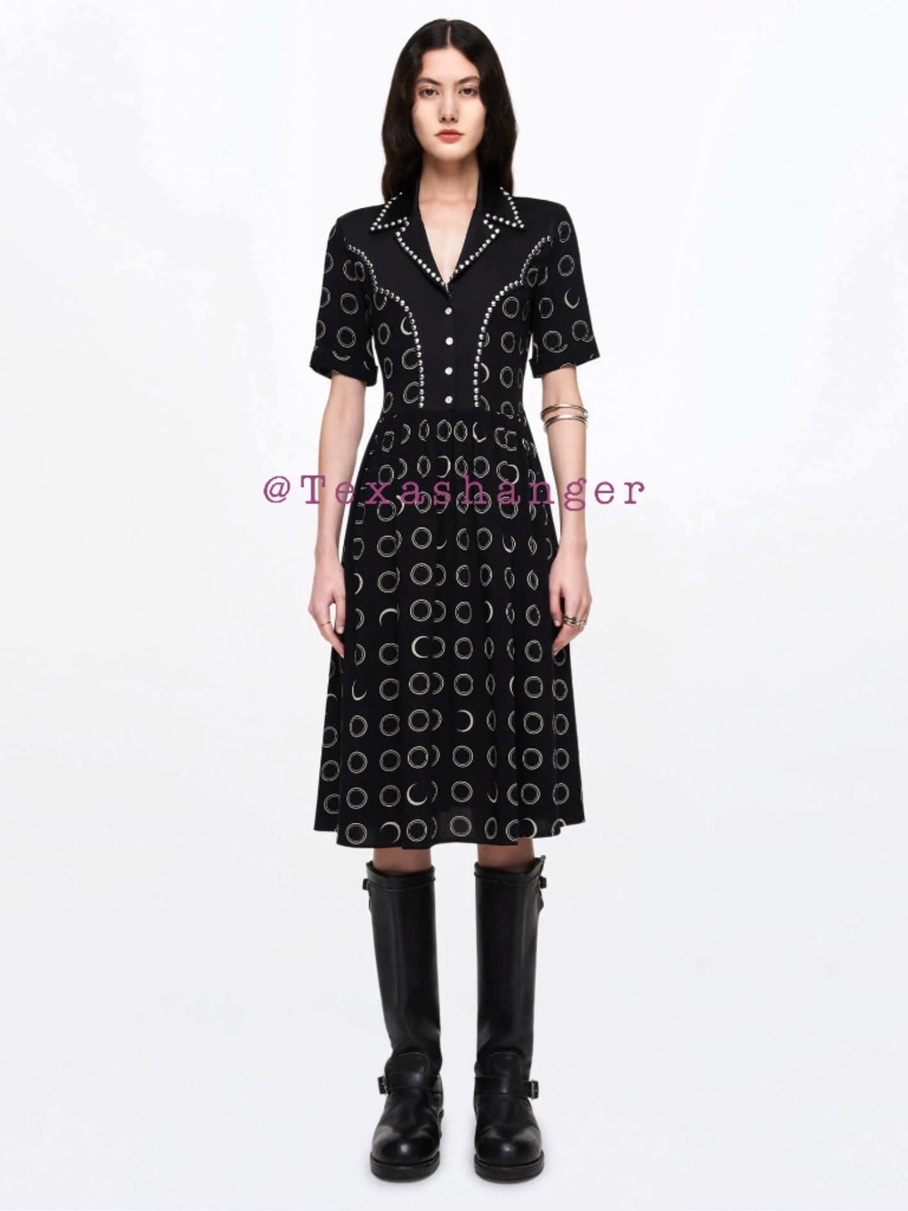 Re/Done NWT Short Western Yoke Dress S Small Black Cream